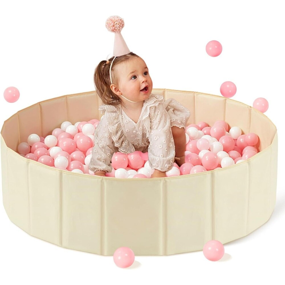 Hikiddy Baby Ball Pit Foldable 31.5" Ball Toddler Playpen Round Light Beige-80